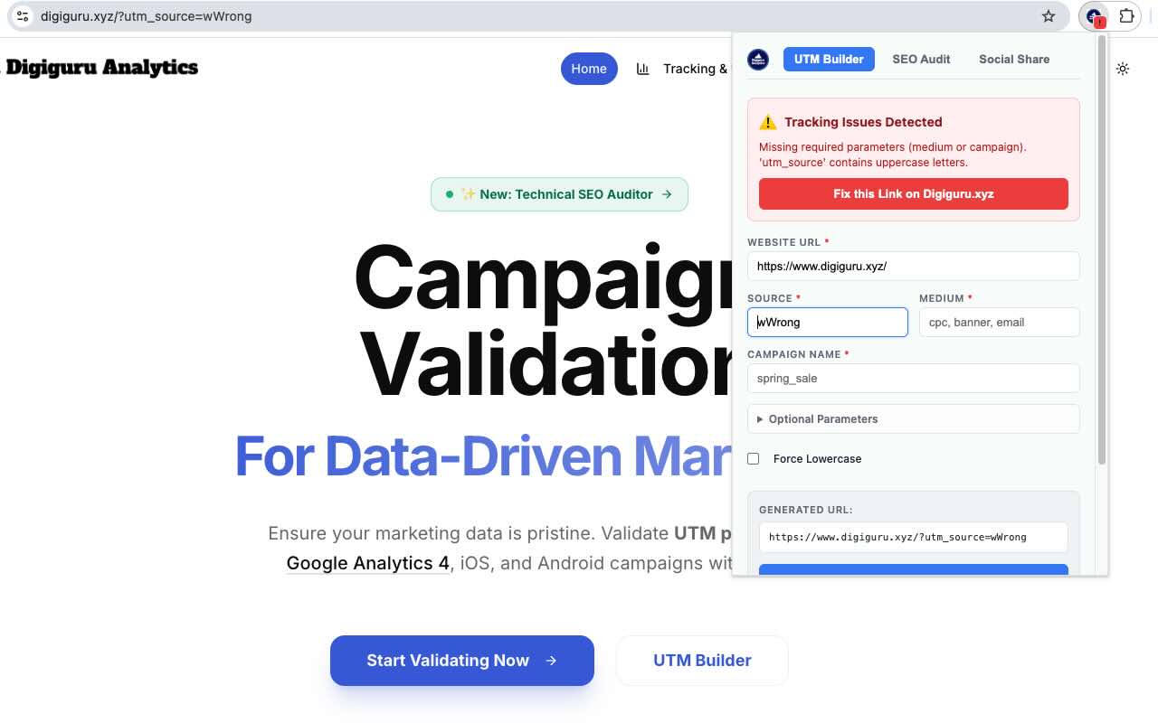 ValidateURL Chrome Extension Preview